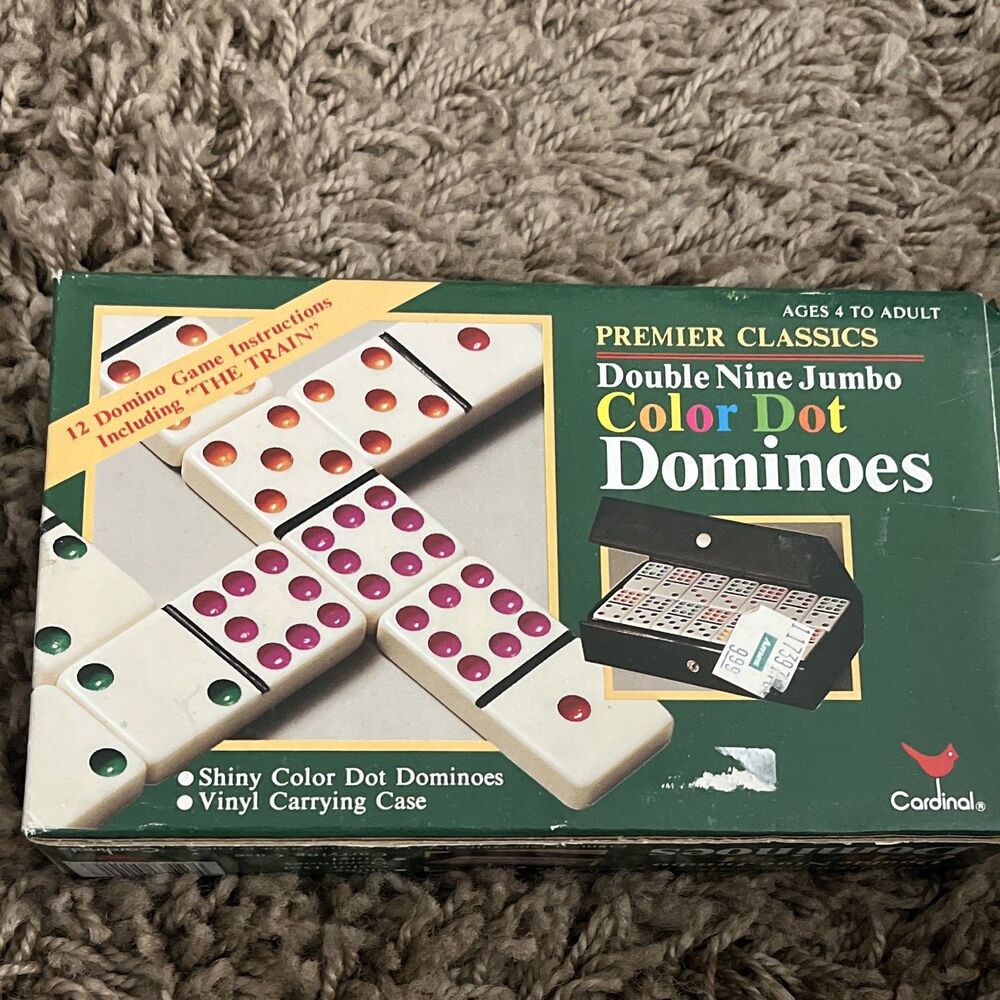 Cardinal Double Nine Jumbo Color Dot Dominoes Tile Game w/ Vinyl Carrying Case